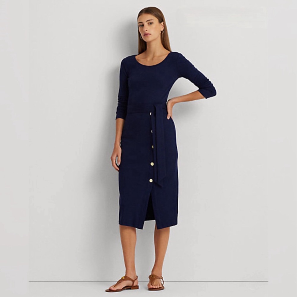 Lauren Ralph Lauren Belted Rib-Knit Dress NWT